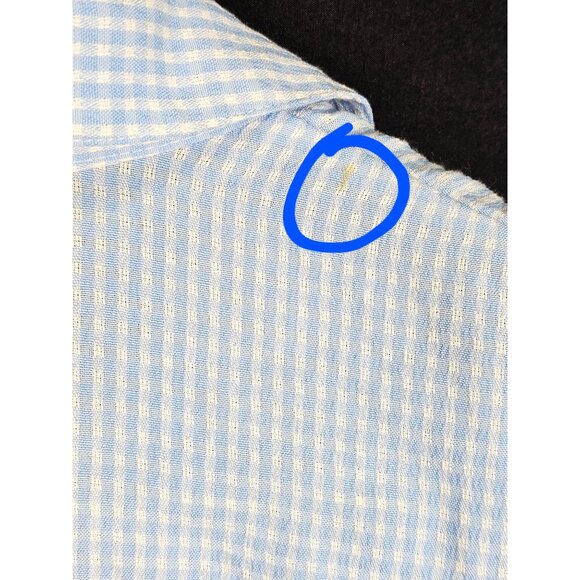 Allison Daley Blue Gingham Button-Up Shirt With Floral Embroidery 3/4 Sleeves - Picture 9 of 9